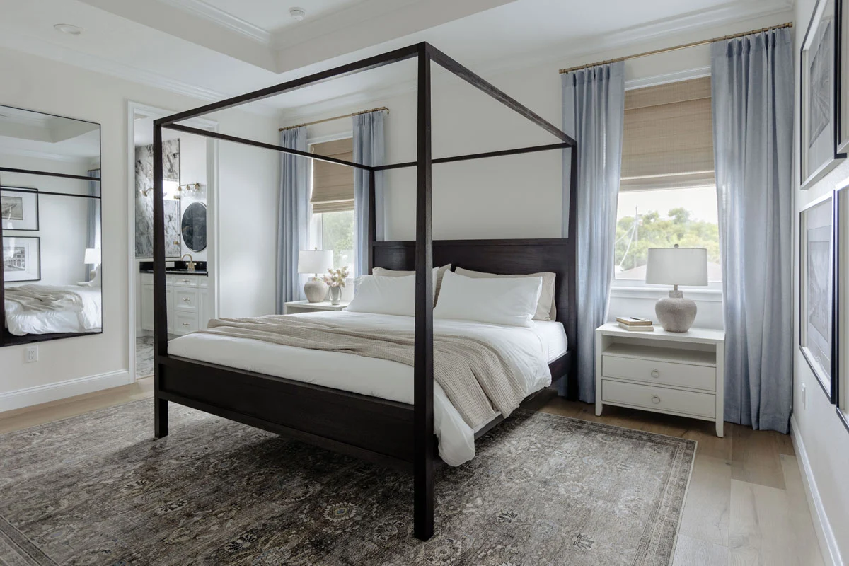 gorgeous modern bedroom with lots of natural lighting