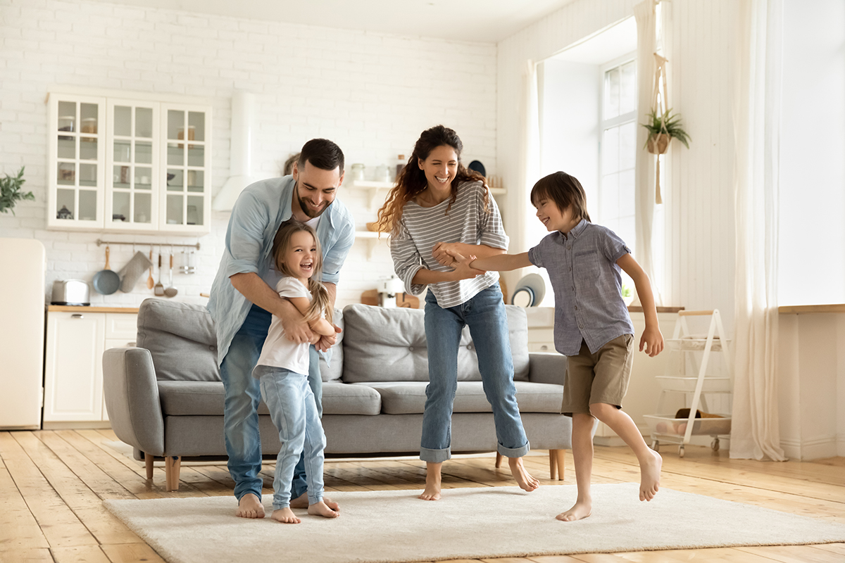 family having fun in living room